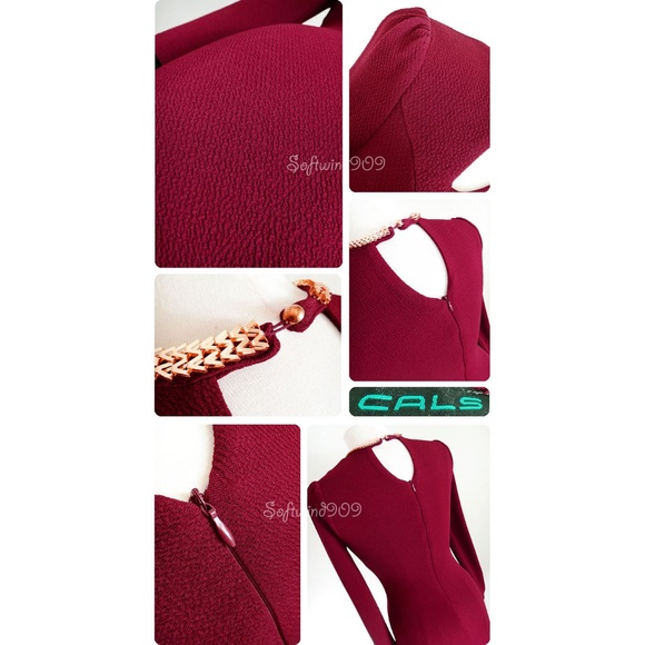 Burgundy Gold Chain High Neck Cutout Bodycon Dress - Picture 5 of 8